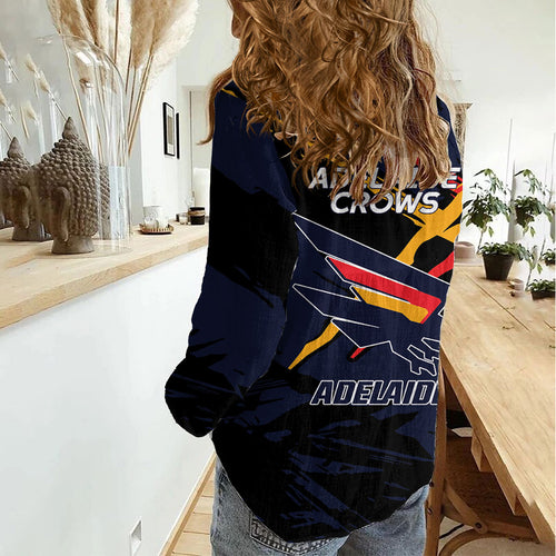 Adelaide Football Club Women Casual Shirt Crows Muscular Mascot Graphic - Abstract Paint Splatter Art