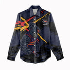 Adelaide Football Club Women Casual Shirt Crows Muscular Mascot Graphic - Abstract Paint Splatter Art