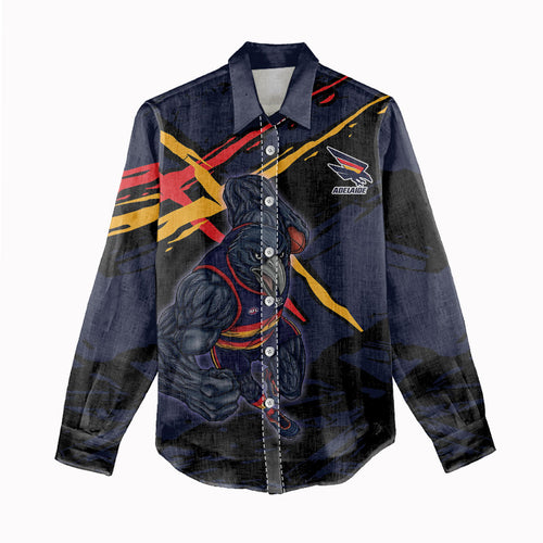 Adelaide Football Club Women Casual Shirt Crows Muscular Mascot Graphic - Abstract Paint Splatter Art