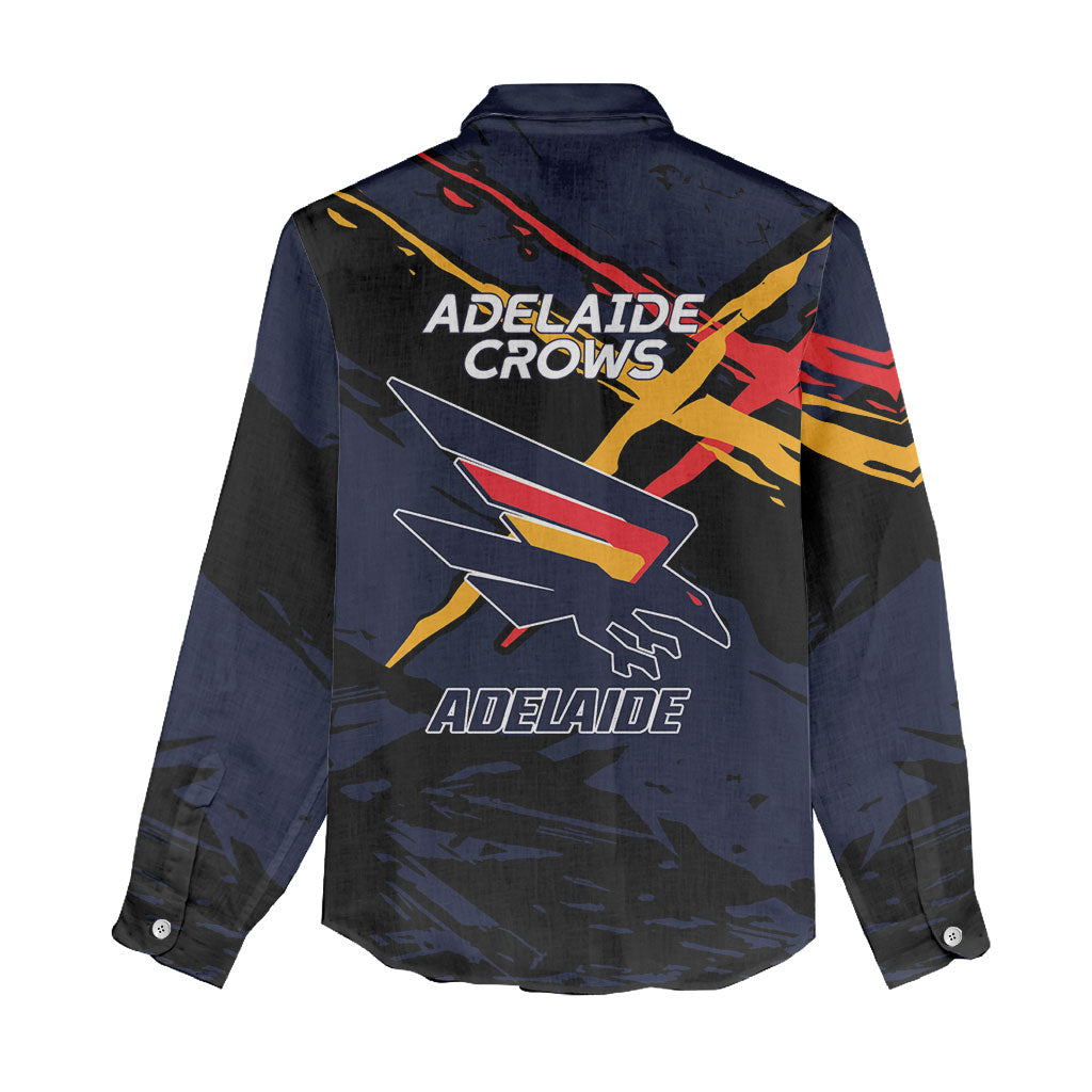 Adelaide Football Club Women Casual Shirt Crows Muscular Mascot Graphic - Abstract Paint Splatter Art