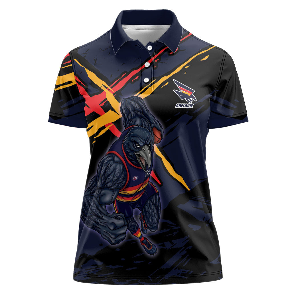 Adelaide Football Club Women Polo Shirt Crows Muscular Mascot Graphic - Abstract Paint Splatter Art