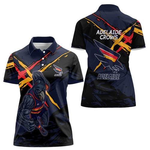 Adelaide Football Club Women Polo Shirt Crows Muscular Mascot Graphic - Abstract Paint Splatter Art