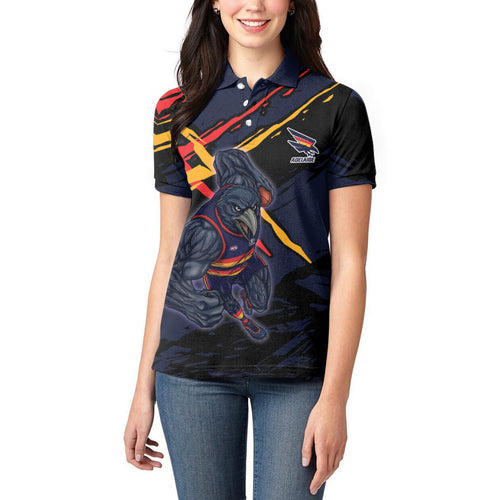 Adelaide Football Club Women Polo Shirt Crows Muscular Mascot Graphic - Abstract Paint Splatter Art
