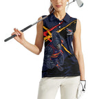 Adelaide Football Club Women Sleeveless Polo Shirt Crows Muscular Mascot Graphic - Abstract Paint Splatter Art