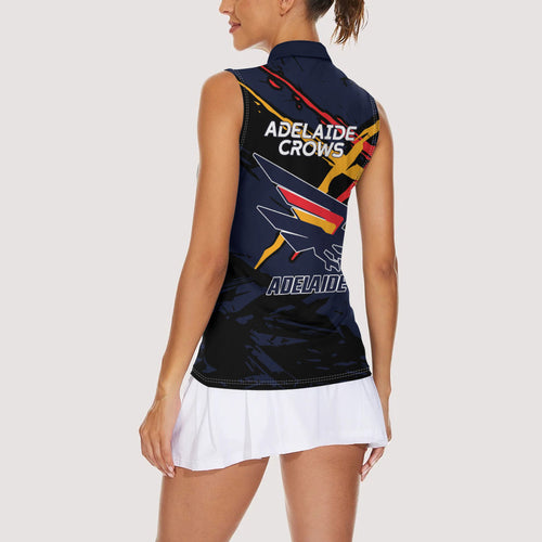 Adelaide Football Club Women Sleeveless Polo Shirt Crows Muscular Mascot Graphic - Abstract Paint Splatter Art