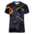 Adelaide Football Club Women V-Neck T-Shirt Crows Muscular Mascot Graphic - Abstract Paint Splatter Art
