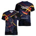 Adelaide Football Club Women V-Neck T-Shirt Crows Muscular Mascot Graphic - Abstract Paint Splatter Art