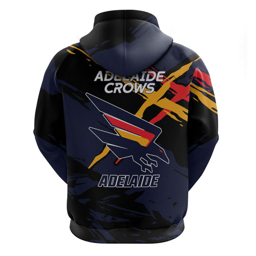 Adelaide Football Club Zip Hoodie Crows Muscular Mascot Graphic - Abstract Paint Splatter Art