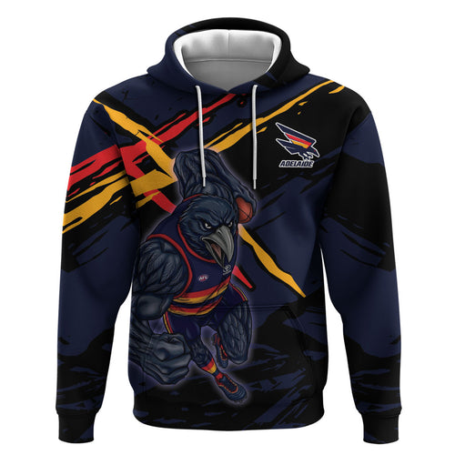 Adelaide Football Club Zip Hoodie Crows Muscular Mascot Graphic - Abstract Paint Splatter Art