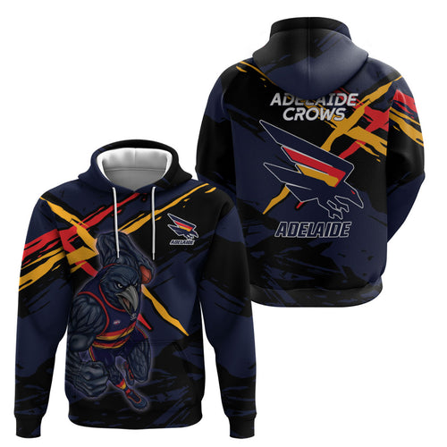 Adelaide Football Club Zip Hoodie Crows Muscular Mascot Graphic - Abstract Paint Splatter Art