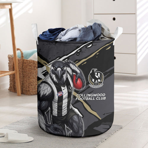 Collingwood Football Club Laundry Basket Magpies Muscular Mascot Graphic - Abstract Paint Splatter Art