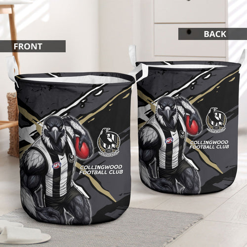 Collingwood Football Club Laundry Basket Magpies Muscular Mascot Graphic - Abstract Paint Splatter Art