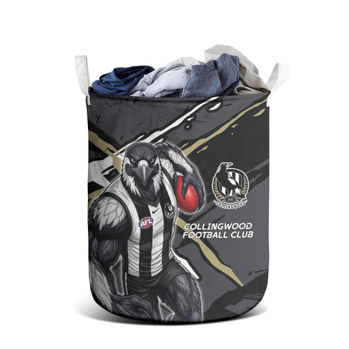 Collingwood Football Club Laundry Basket Magpies Muscular Mascot Graphic - Abstract Paint Splatter Art