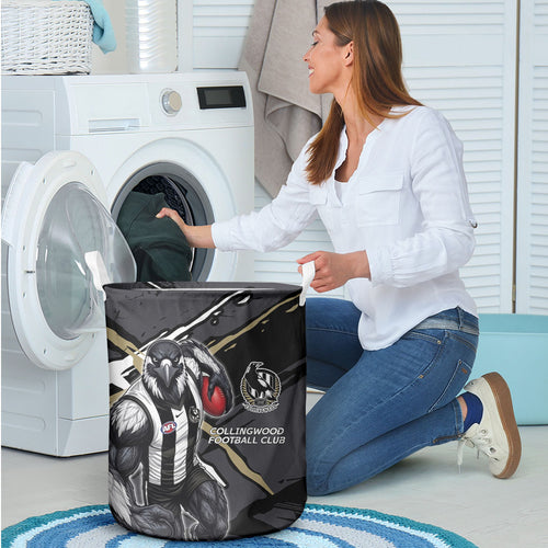 Collingwood Football Club Laundry Basket Magpies Muscular Mascot Graphic - Abstract Paint Splatter Art