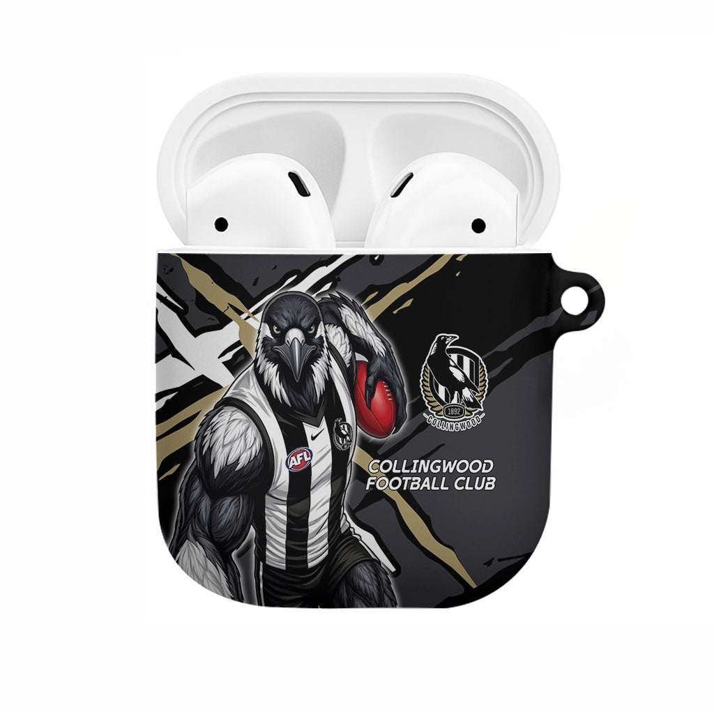 Collingwood Football Club AirPods Case Magpies Muscular Mascot Graphic - Abstract Paint Splatter Art
