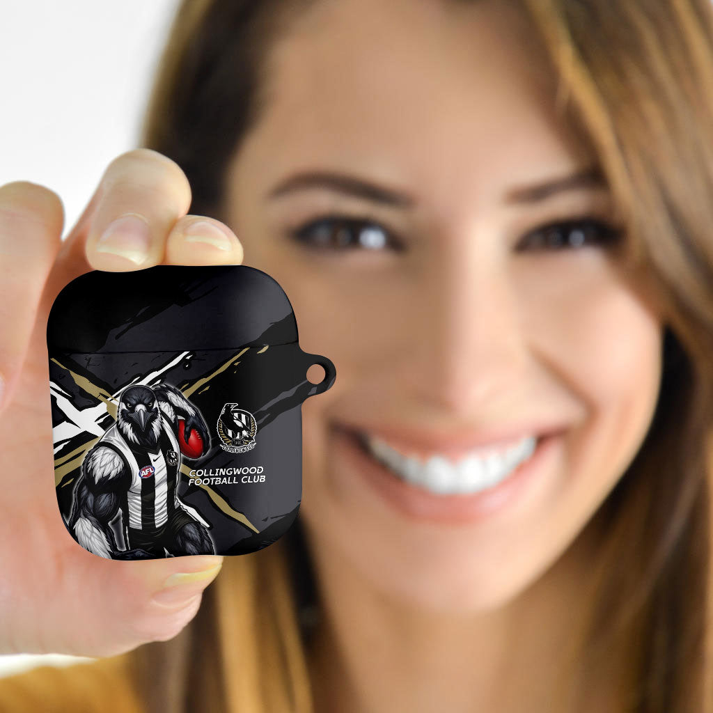 Collingwood Football Club AirPods Case Magpies Muscular Mascot Graphic - Abstract Paint Splatter Art