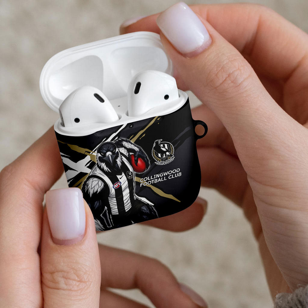 Collingwood Football Club AirPods Case Magpies Muscular Mascot Graphic - Abstract Paint Splatter Art