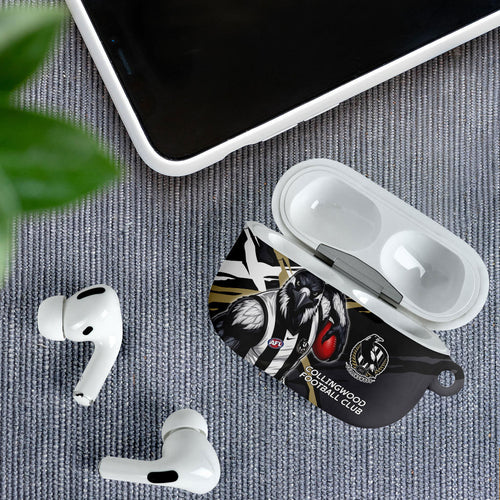 Collingwood Football Club AirPods Case Magpies Muscular Mascot Graphic - Abstract Paint Splatter Art