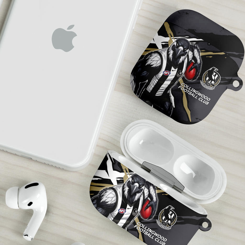 Collingwood Football Club AirPods Case Magpies Muscular Mascot Graphic - Abstract Paint Splatter Art