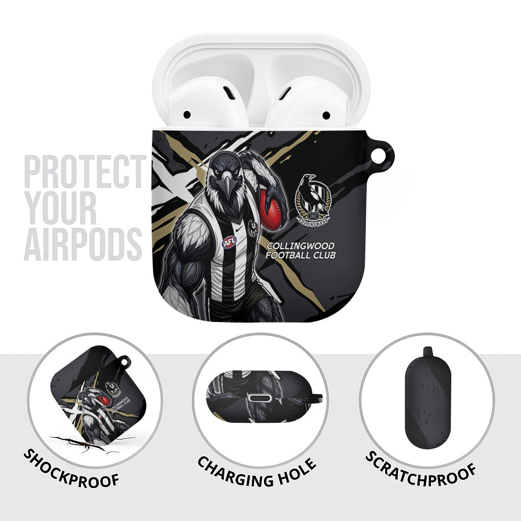 Collingwood Football Club AirPods Case Magpies Muscular Mascot Graphic - Abstract Paint Splatter Art