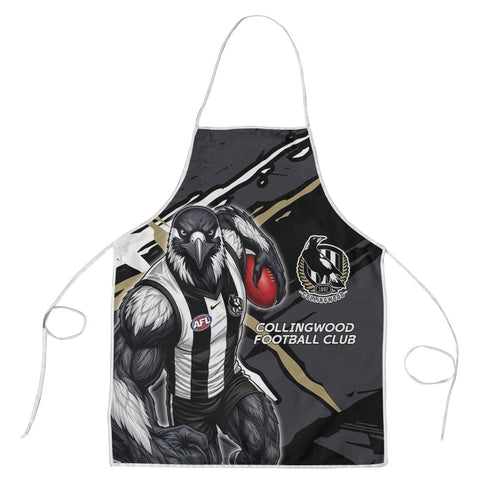 Collingwood Football Club Apron Magpies Muscular Mascot Graphic - Abstract Paint Splatter Art