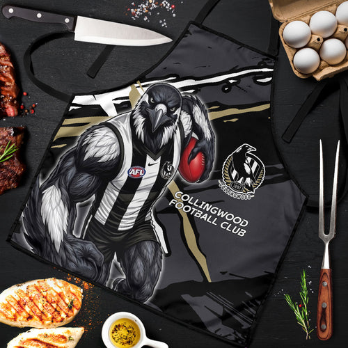 Collingwood Football Club Apron Magpies Muscular Mascot Graphic - Abstract Paint Splatter Art
