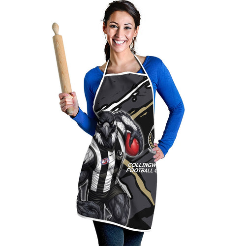 Collingwood Football Club Apron Magpies Muscular Mascot Graphic - Abstract Paint Splatter Art