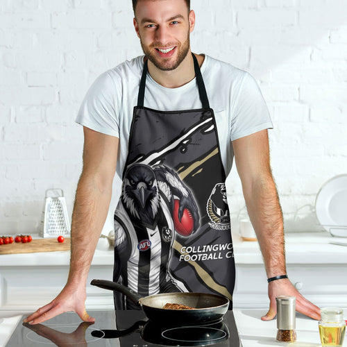 Collingwood Football Club Apron Magpies Muscular Mascot Graphic - Abstract Paint Splatter Art