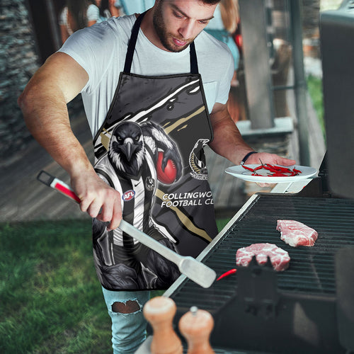 Collingwood Football Club Apron Magpies Muscular Mascot Graphic - Abstract Paint Splatter Art