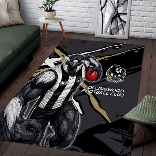 Collingwood Football Club Area Rug Magpies Muscular Mascot Graphic - Abstract Paint Splatter Art