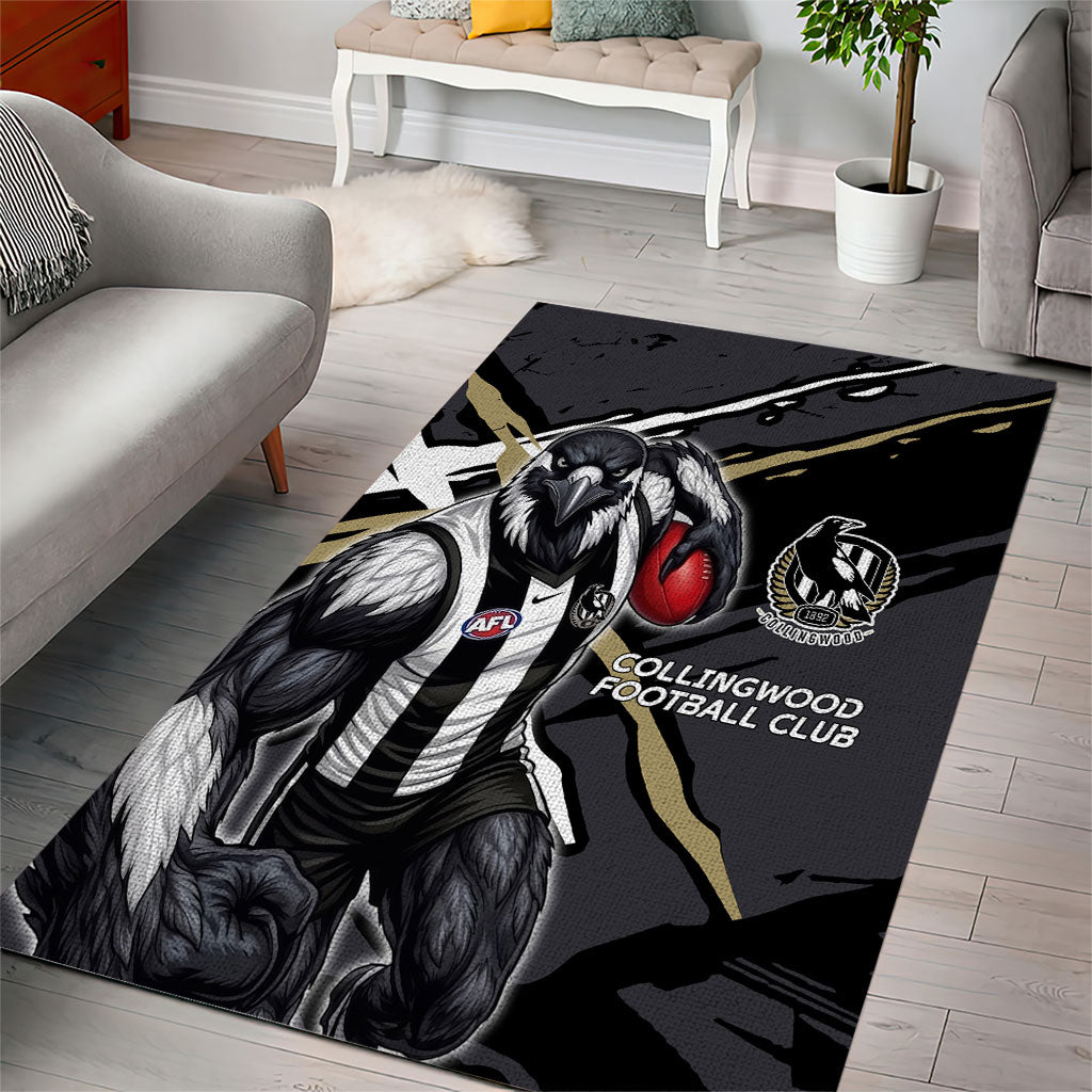 Collingwood Football Club Area Rug Magpies Muscular Mascot Graphic - Abstract Paint Splatter Art