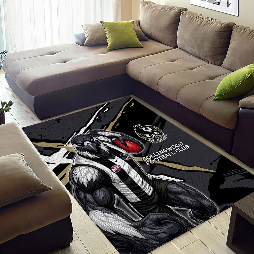 Collingwood Football Club Area Rug Magpies Muscular Mascot Graphic - Abstract Paint Splatter Art