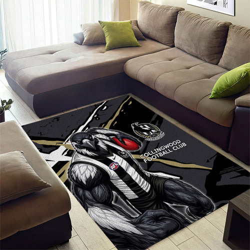 Collingwood Football Club Area Rug Magpies Muscular Mascot Graphic - Abstract Paint Splatter Art
