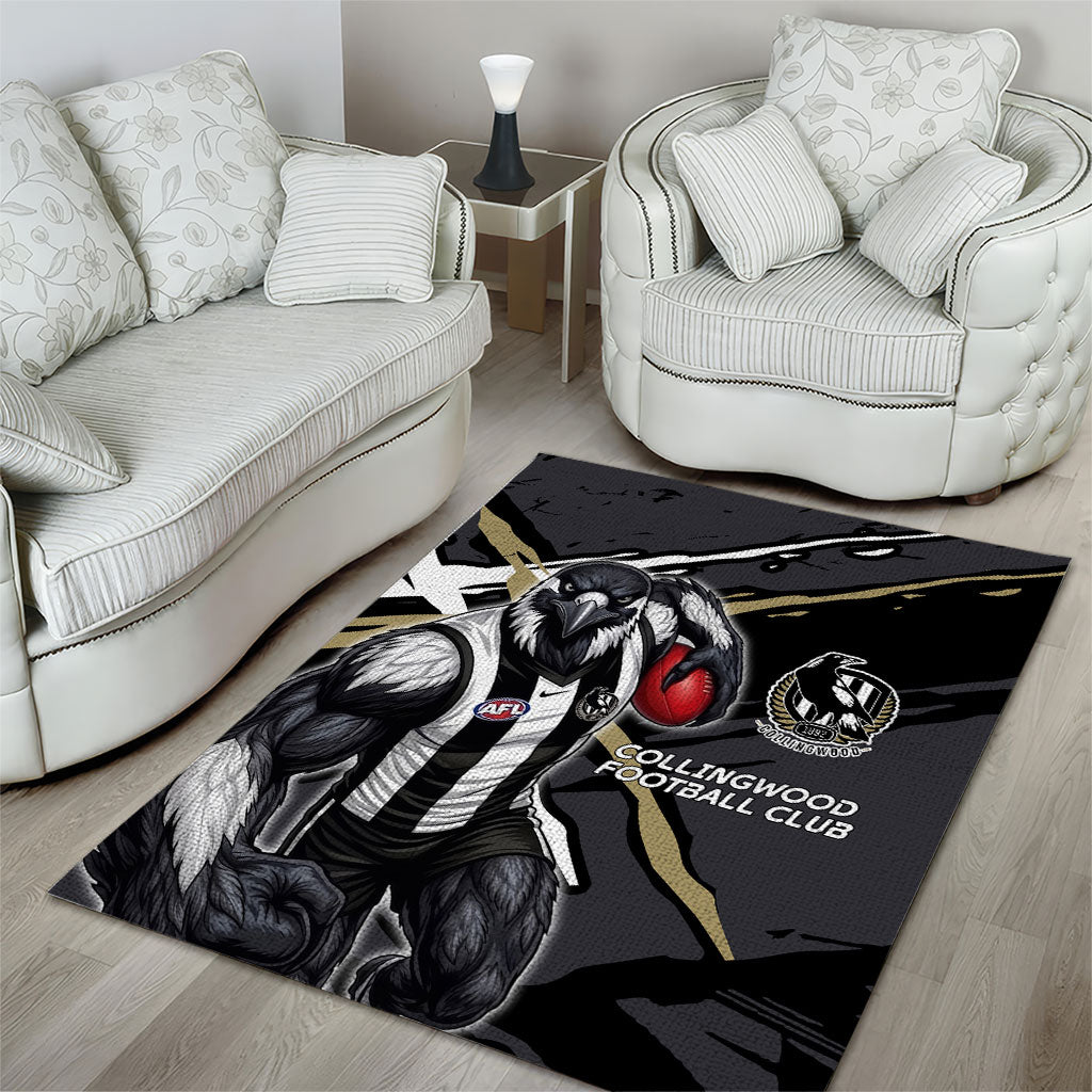 Collingwood Football Club Area Rug Magpies Muscular Mascot Graphic - Abstract Paint Splatter Art