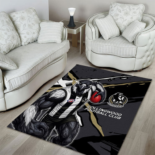 Collingwood Football Club Area Rug Magpies Muscular Mascot Graphic - Abstract Paint Splatter Art