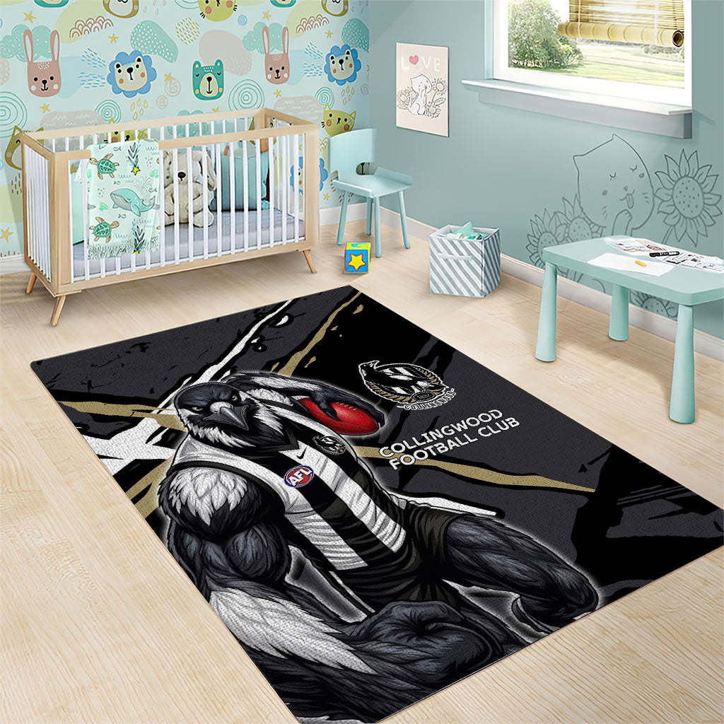 Collingwood Football Club Area Rug Magpies Muscular Mascot Graphic - Abstract Paint Splatter Art