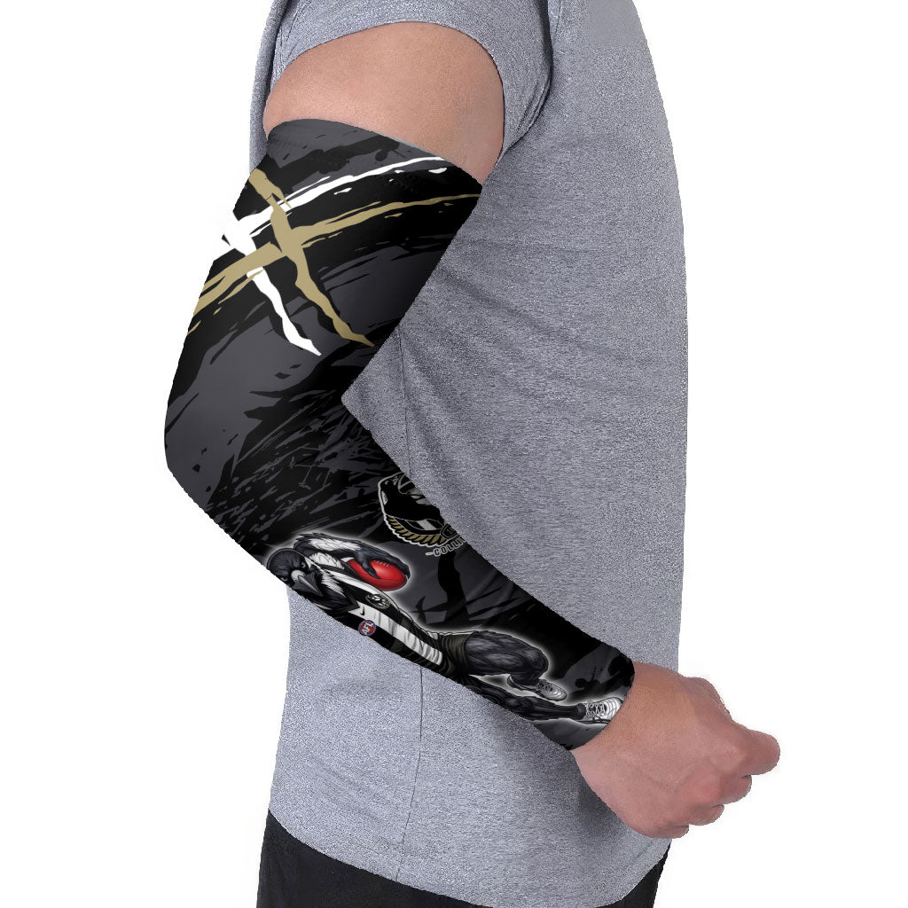Collingwood Football Club Arm Sleeves Magpies Muscular Mascot Graphic - Abstract Paint Splatter Art