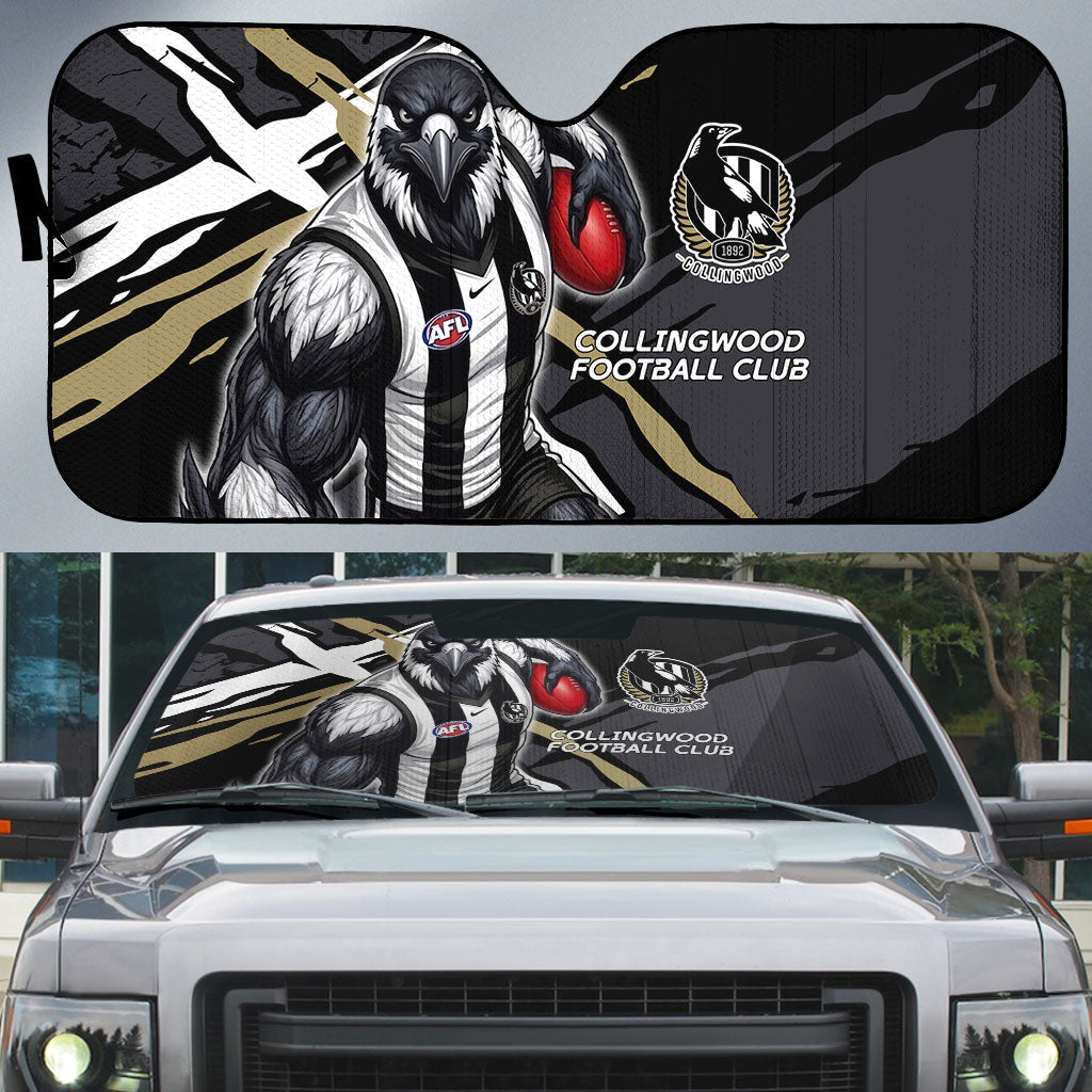 Collingwood Football Club Auto Sun Shade Magpies Muscular Mascot Graphic - Abstract Paint Splatter Art