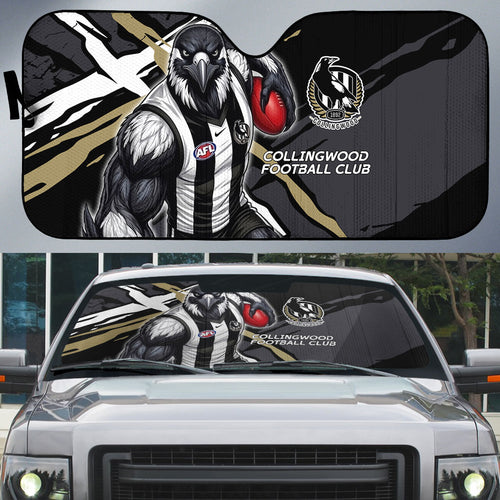 Collingwood Football Club Auto Sun Shade Magpies Muscular Mascot Graphic - Abstract Paint Splatter Art