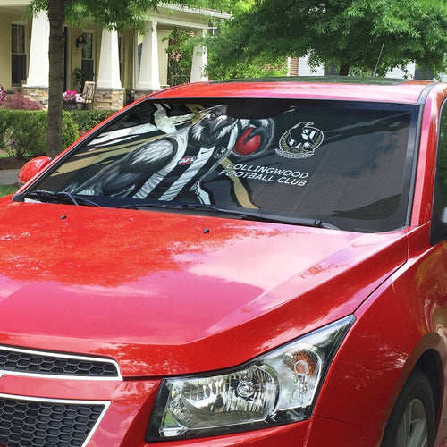 Collingwood Football Club Auto Sun Shade Magpies Muscular Mascot Graphic - Abstract Paint Splatter Art