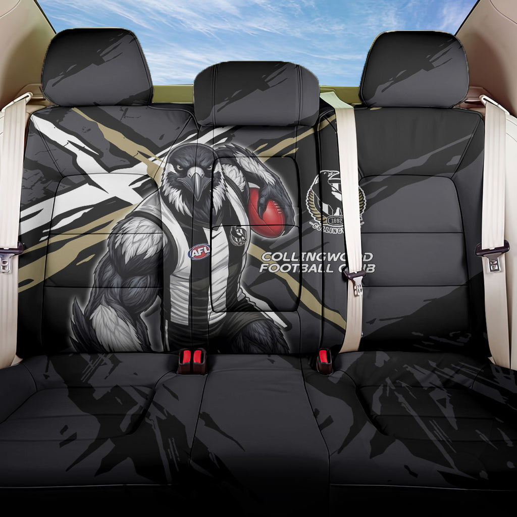 Collingwood Football Club Back Car Seat Cover Magpies Muscular Mascot Graphic - Abstract Paint Splatter Art