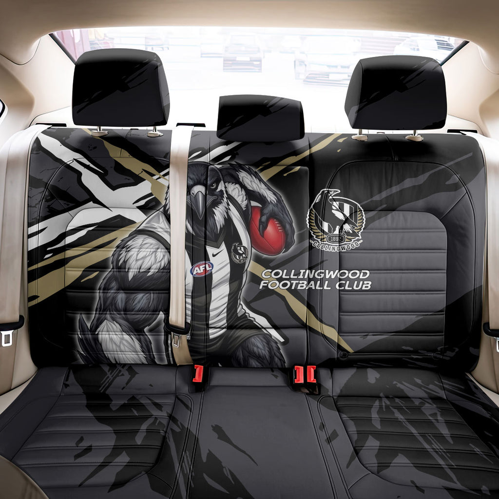 Collingwood Football Club Back Car Seat Cover Magpies Muscular Mascot Graphic - Abstract Paint Splatter Art