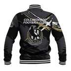 Collingwood Football Club Baseball Jacket Magpies Muscular Mascot Graphic - Abstract Paint Splatter Art