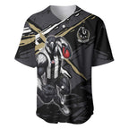 Collingwood Football Club Baseball Jersey Magpies Muscular Mascot Graphic - Abstract Paint Splatter Art