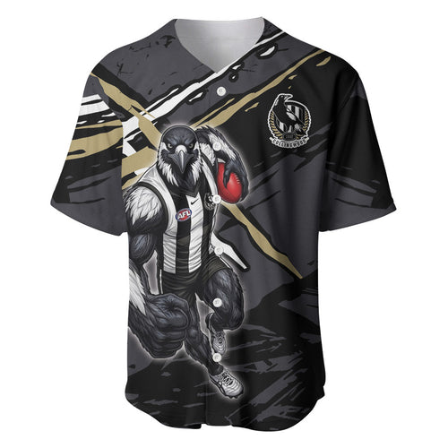 Collingwood Football Club Baseball Jersey Magpies Muscular Mascot Graphic - Abstract Paint Splatter Art