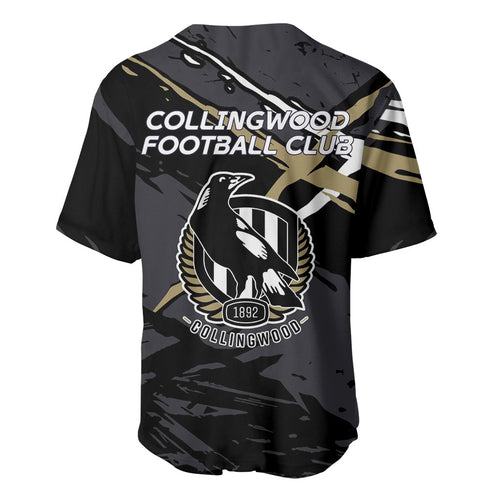 Collingwood Football Club Baseball Jersey Magpies Muscular Mascot Graphic - Abstract Paint Splatter Art