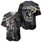Collingwood Football Club Baseball Jersey Magpies Muscular Mascot Graphic - Abstract Paint Splatter Art