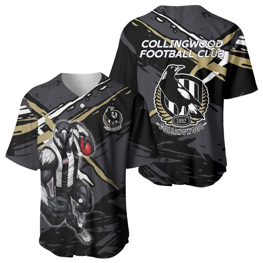 Collingwood Football Club Baseball Jersey Magpies Muscular Mascot Graphic - Abstract Paint Splatter Art
