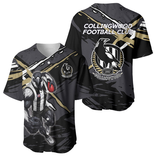 Collingwood Football Club Baseball Jersey Magpies Muscular Mascot Graphic - Abstract Paint Splatter Art
