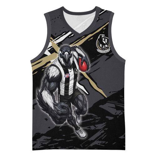 Collingwood Football Club Basketball Jersey Magpies Muscular Mascot Graphic - Abstract Paint Splatter Art